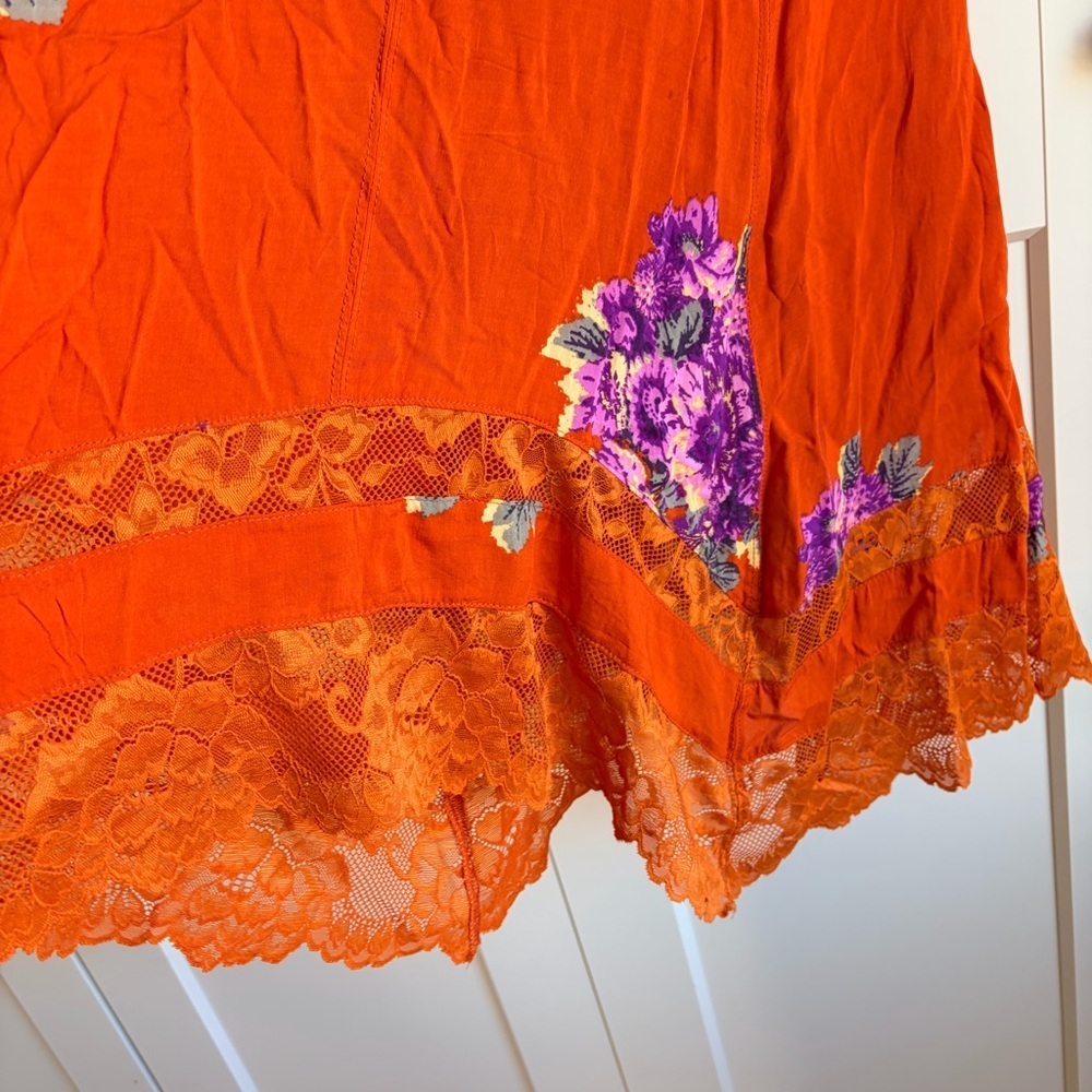 Free People Orange Table For 2 Trapeze Floral Asymmetrical Mini Dress | M - Picture 6 of 9